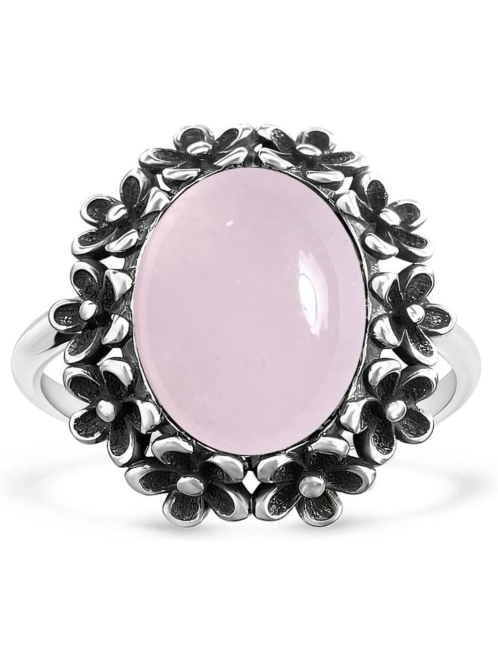 Boho Vintage Floral Statement Ring, Sterling Silver Natural Stone Crystal Quartz